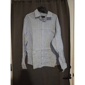 Bugatchi Uomo Blue & White Striped Button Down, Men's XL‎ Shirt, Long Sleeve